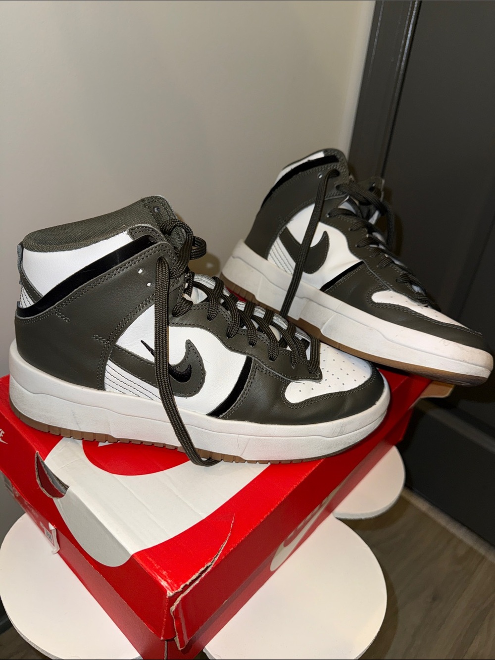 Nike Women's High-Top Sneakers in Olive Green and White